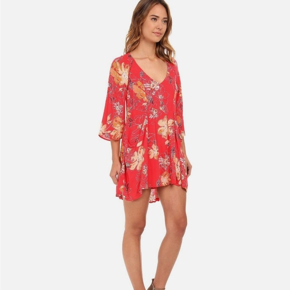 Free People Eyes on You Trapeze Mini Dress Floral Print | Orange Floral Dress - Picture 4 of 11